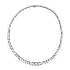 Our 20 carats diamond tennis necklace is handcrafted in 14K or 18K yellow, rose, or white gold, graduated diamonds with a 3-prong setting and round, brilliant-cut white lab grown diamonds. A beautiful necklace with timeless appeal that can be worn anywhere. It makes the perfect gift for yourself or someone you love, because diamonds are always forever. 20 carats and up, we can make any size diamonds and any length, they are made to order depending upon desired size of diamonds and design. Most c Luxury Tennis Necklace With Prong Setting For Gift, Exquisite Tennis Necklace With Prong Setting As Gift, Fine Jewelry Tennis Necklace With Single Cut Diamonds, Gift Tennis Necklace With Brilliant Cut Diamonds, Exquisite Tennis Necklace With Diamond Accents As Gift, Luxury Tennis Necklace With Diamond Accents As Gift, Diamond Tennis Necklace As Gift, Fine Jewelry Tennis Necklace With Round Cut, Fine Jewelry Diamond Tennis Necklace As Gift