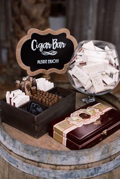 Cigars For Wedding, Champagne And Cigars Party, Cigars Bar Wedding, Cigars And Whiskey Party 30th Birthday, Whiskey Party Ideas Decor, Whiskey Bar At Wedding, Cigars At Wedding Receptions, Whiskey Themed Wedding, Cigars And Whiskey Bar Wedding