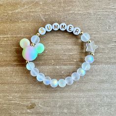 Glow in the Dark Mickey Mouse Personalized Bracelet Name - Etsy Dark Mickey Mouse, Beaded Name Bracelet, Bracelet Name, Key Bracelet, Fish Extender, Bracelets Ideas, Acrylic Letters, Glass Stars, Personalized Bracelet