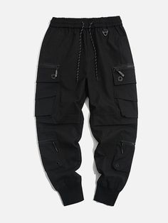 Multi Pockets Tactical Cargo Pants - Anagoc Black Baggy Functional Pants, Black Stretch Techwear Parachute Pants, Stretch Techwear Joggers With Side Pockets, Black Cargo Pants With Functional Pockets, Techwear Joggers With Side Pockets, Functional Black Cargo Pants, Functional Black Cargo Style Pants, Black Baggy Functional Parachute Pants, Functional Black Baggy Parachute Pants