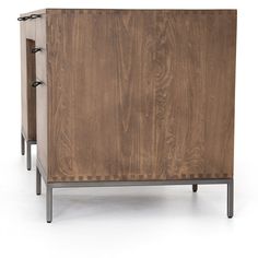 a wooden cabinet with metal legs on an isolated white background for use as a sideboard