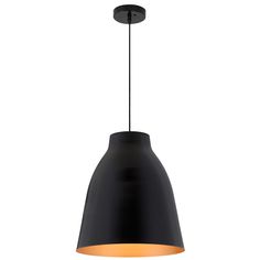 a black and yellow light hanging from a ceiling