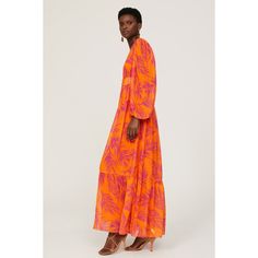 Orange floral georgette (100% Polyester). Maxi. Long sleeves. V-neck. Back zipper closure. 56" from shoulder to hemline. Imported. Spring V-neck Maxi Dress With Blouson Sleeves, V-neck Maxi Dress With Blouson Sleeves For Spring, Statement Sleeves, Rent The Runway, Peasant Dress, Palm Print, Closet Designs, Printed Maxi, Plunging Neckline