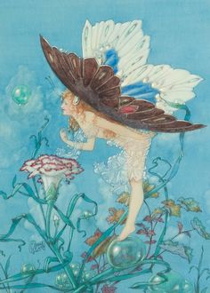 a painting of a fairy with wings and flowers