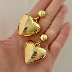 Deadstock gold plated heart on Deadstock gold plated posts. Gold Heart Shaped Clip-on Earrings For Wedding, Elegant Gold Heart Shaped Clip-on Earrings, Elegant Gold Heart-shaped Clip-on Earrings, Heart-shaped Clip-on Earrings For Valentine's Day Anniversary, Valentine's Day Heart Shaped Clip-on Earrings For Anniversary, Valentine's Day Heart Shaped Clip-on Earrings, Gold Clip-on Earrings For Valentine's Day Gift, Heart Shaped Clip-on Earrings For Gift, Gold Metal Double Heart Earrings