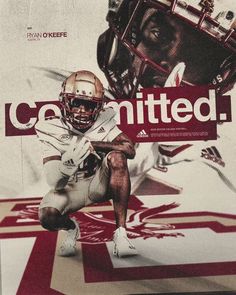 a football player is posed in front of a poster for the team's upcoming game