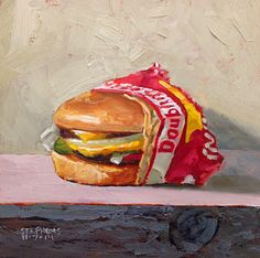 a painting of a sandwich on a table