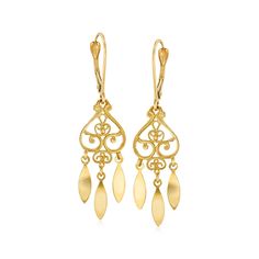 Ross-Simons - Italian 14kt Yellow Gold Filigree Drop Earrings. Made in Italy, our 14kt yellow gold drop earrings show off an openwork design with filigree details. They're ornate enough for a fancy look and still casual enough to wear every day. Hanging length is 1 5/8". Leverback, 14kt yellow gold drop earrings. Gold Sterling Silver Filigree Chandelier Earrings, Gold Filigree Sterling Silver Chandelier Earrings, Yellow Gold Chandelier Earrings With Intricate Design, Elegant 14k Gold Pierced Chandelier Earrings, Yellow Gold Filigree Dangle Chandelier Earrings, 14k Gold Filigree Earrings, Pierced Yellow Gold Sterling Silver Chandelier Earrings, Anniversary Filigree Drop Chandelier Earrings, Classic Filigree Dangle Chandelier Earrings