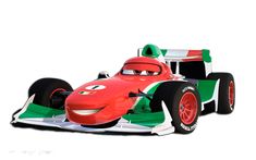 a cartoon character is driving a race car