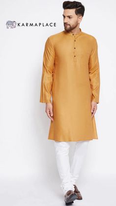 Men's Viscose Solid Kurta in Yellow Yellow Kurta, Indian Products, Chinese Collar, Man Weave, Viscose Rayon