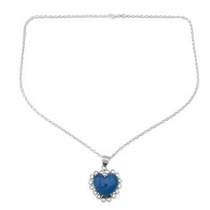 Shanker designs a necklace of romantic elegance that is crafted by hand of sterling silver. The necklace glows with the enhanced blue beauty of chalcedony believed to harmonize mind body and spirit. .925 Sterling silver Elegant Blue Necklaces For Valentine's Day, Elegant Valentine's Day Crystal Pendant Necklace, Elegant Crystal Necklace With Heart Charm, Wedding Heart Necklace With Gemstone In Sterling Silver, Elegant Sapphire Heart Pendant Necklace, Elegant Sterling Silver Crystal Necklace For Valentine's Day, Elegant Sapphire Necklaces For Valentine's Day, Formal Sapphire Heart Necklace, Silver Heart Necklace With Gemstone For Wedding