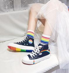 FREE SHIPPING!!!  Material: Canvas  Size listing is U.S. size, please give a look to the size table picture then chose the size you need.  Origin: Made in China Kawaii Rainbow, Rainbow Canvas, Rainbow Shoes, Luxury Duvet Covers, Embroidered Canvas, Back To School Gift, Rainbow High, White Solid, School Gift