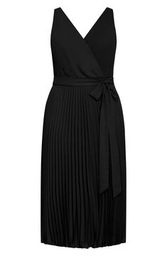 An impeccably pleated skirt adds an extra level of textural intrigue to an A-line dress featuring a tie belt and surplice neckline. Slips on over head Surplice V-neck Adjustable straps Back elastic waist Removable tie belt Lined 100% polyester Machine wash, line dry Imported New City, City Chic, Nordstrom Dresses, Tie Belt, Pleated Skirt, Chic Outfits, Plus Size Fashion, Plus Size Outfits, Beautiful Dresses