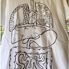 White T-Shirt New Size Medium Internal Organs And Guts For T-Shirt Paint. Lots Of Fun For Learning The Internal Organs Hand Painted White T Shirts, Bleach Painting, Anatomy Shirts, Painting Apron, Internal Organs, Science Shirts, T Shirt Painting, Cute Graphic Tees, Painted Clothes