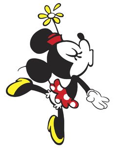 a cartoon mickey mouse with a flower in his hand