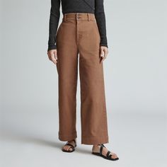 Everlane Outfit, Drape Pants, Wide Leg Crop Pants, Fall Capsule Wardrobe, Cocoa Brown, Wide Leg Cropped Pants, Wide Leg Pant, Work Wardrobe, Wide Leg Denim