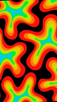 an abstract pattern with wavy lines in red, yellow and green colors on a black background