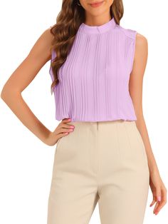 Shop Allegra K for chiffon sleeveless pleated mock neck business casual blouse you are looking for, get more women's blouses for yourelf. Order now! Free Returns! Chiffon Sleeveless Top, Business Casual Blouse, Ribbed Tank Tops, Casual Tank Tops, Casual Blouse, Knitted Tank Top, Sleeveless Tank Top, Business Casual, Chiffon Tops