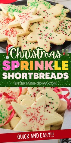 Easy Shortbread Christmas Cookies With Sprinkles | Christmas Entertaining 123 Shortbread Cookies, Christmas Cookies With Sprinkles, Christmas Sprinkle Cookies, Shortbread Christmas Cookies, Christmas Shortbread Cookies, Shortbread Christmas, Simple Holiday Cookie Recipes, Cookies With Sprinkles, Easy Shortbread