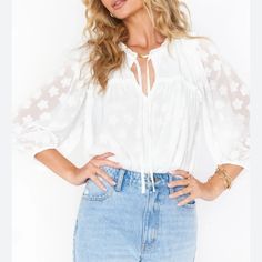 This Show Me Your Mumu White Daisy Darla Blouse Is Perfect For A Variety Of Occasions, From Casual Outings To Bohemian-Themed Parties Or Even As A Stylish Workwear Option. Keywords: Show Me Your Mumu, Women's Blouse, Boho Style, Medium Size, Multicolor Top, V-Neck Blouse, Long Sleeve, Lantern Sleeve, Swiss Dot Pattern, Lightweight Fabric, Tie Closure, Made In Usa, Fashion, Bohemian Clothing, Casual Chic. Brand: Show Me Your Mumu Size: Type: Blouse Department: Women Style: Boho Material: Lightwei Casual Swiss Dot V-neck Blouse, Summer V-neck Swiss Dot Blouse, Casual V-neck Swiss Dot Blouse, White V-neck Peasant Top For Day Out, Spring V-neck Swiss Dot Top, Casual V-neck Top With Swiss Dot Details, Casual V-neck Swiss Dot Top, Summer V-neck Blouse With Swiss Dot, Summer White Swiss Dot Blouse