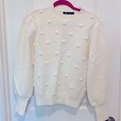 Simplee Pom Pom Sweater With Cable Knit Detailing. Never Been Worn. Size S. Creamy Off White. Pom Pom Sweater, S Crew, Cream White, Colorful Sweaters, Cable Knit, Scoop Neck, Pom Pom, Sweaters For Women, Cable