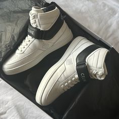 New With Box And Dustbag Celine Shoes, Sneakers White, Sneaker Head, Mens Shoes Sneakers, High Top, Top Sneakers, High Top Sneakers, High Tops, White Black