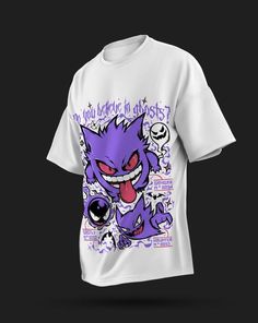 Gengar Gastly T-Shirt, Ghost Type element Silhouette, Video Game T-Shirt, Japanese Anime, Haunter Shirt, Gengar Shirt, Gastly Shirt This classic unisex jersey short sleeve t-shirt fits like a well-loved favorite. Soft cotton and quality printing make users fall in love with it again and again. These t-shirts have ribbed knit collars to reinforce shaping. The shoulders are tapped for a better fit over time. Double side seams maintain the shape of the garment longer. first quality 100% Cotton shor Casual Purple T-shirt With Cartoon Print, Purple Cartoon Print Top For Streetwear, Casual Purple T-shirt With Sublimation Print, Purple Graphic Tee With Cartoon Print, Purple Cartoon Print Graphic Tee, Purple Sublimation Print Top For Streetwear, Purple Tops With Sublimation Print For Streetwear, Purple Graphic Crew Neck Top, Gengar Pokemon