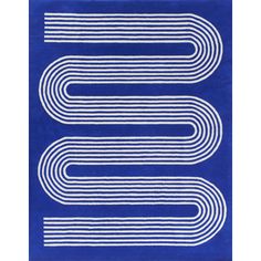 a blue rug with white lines on the bottom and one line in the middle,