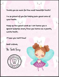 a tooth fairy thank card for someone