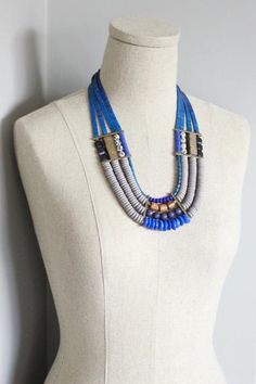 ZLD122 – David Aubrey Inc Blue Multi-strand Wooden Bead Necklaces, Blue Jewelry With Wooden Beads, Designer Handmade Jewellery, Blue Goldstone, Brass Necklace, Chunky Necklace, Multi Strand Necklace, Strand Necklace, Dalmatian