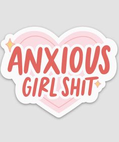 Bite your nails? Twirl your hair? Take back the power with all your anxious habits with this fun, cute Anxious Girl Shit heart sticker. Printed on thick, glossy vinyl. 3" on the longest side. Weatherproof and waterproof. Perfect for cars, walls, laptops, water bottles and outdoor gear. Made in the US Sticker Design Inspiration, Scrapbook Stickers Printable, Fun Cute, Up Book, Stationery Collection, Heart Stickers, Girl Stickers, Take Back, Cool Stickers