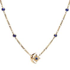 This stunning 14K gold-plated necklace features a delicate star and new moon pendant, adorned with sparkling blue gemstones. Designed with a minimalist aesthetic, this piece adds a subtle touch of elegance to any outfit. The 50cm adjustable chain allows for a perfect fit, making it versatile for both everyday wear and special occasions. Ideal as a gift for your wife, this stylish jewellery piece symbolizes beauty, love, and celestial charm. A timeless addition to any jewellery collection. Double Chain Necklace, Gold Choker Necklace, Gold Choker, Cool Necklaces, Gift For Wife, Blue Gemstones, Moon Pendant, Moon Necklace, Gold Plated Necklace