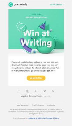 an email page with the words win at writing on it, and a green background