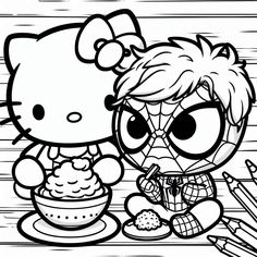 hello kitty coloring pages for kids to print out and color on the table with crayons