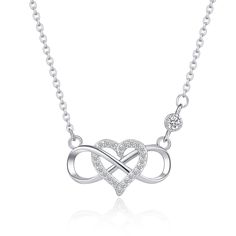 PRICES MAY VARY. ♾️【Infinity Heart Design】♾️ This Infinity Heart necklace features a dainty heart shaped by 22 accent cubic zirconia, entwined with a delicate infinity sign and paired with a touch of sparkling clear cubic zirconia paved on a delicate chain, symbolizing endless love for the only you. 🎁【Valentines Day Gifts】🎁 Coming with an elegant gift box, this heart necklace is a romantic gift for the special women or girl in your life. Be suitable as valentines day gift, Mother’s Day gifts, Cubic Zirconia Infinity Necklace For Anniversary, Birthday White Gold Necklace With Cubic Zirconia, White Gold Cubic Zirconia Birthday Necklace, Silver Heart Necklace With Adjustable Chain For Mother's Day, Silver Infinity Clavicle Chain Jewelry, Mother's Day Infinity Necklace With Cubic Zirconia, Elegant Silver Charm Necklaces For Valentine's Day, Infinity Cubic Zirconia Necklace For Mother's Day, Cubic Zirconia Infinity Jewelry For Mother's Day