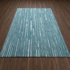 a blue rug with white lines on it