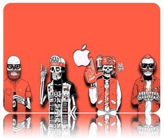 an image of three people with apple logo on them