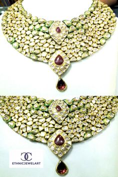 20K Gold Flat Diamond Polki & Enamel work necklace and earrings kundan meena Festive Designer Gold Kundan Necklace, Designer Kundan Gold Necklace, Designer Kundan Gold Necklaces, Designer Gold Kundan Necklace For Festive Occasions, Designer Gold Kundan Necklace, Designer Gold Kundan Necklace For Gift, Gold Bridal Necklace For Festivals, Gold Kundan Necklace For Designer Festivals Wear, Designer Kundan Necklaces For Festive Occasions