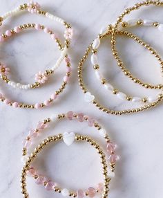 Sparkly Beaded Bracelets, Pink And Gold Beaded Bracelet, Beaded Bracelets Heart, Handmade Breclates, Beaded Bracelets With Pearls, Pearl And Gold Bead Bracelet, Gold Filled Beaded Bracelets, Pink And Gold Bracelet, Breclate Handmade