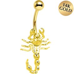 Product Details Make a bold statement with this striking 16 gauge scorpion belly ring, crafted from solid 14KT yellow gold for a luxurious look and lasting quality. Featuring an intricately detailed scorpion design, this belly ring is perfect for anyone who loves unique, edgy jewelry with a touch of elegance. Designed with comfort in mind, the curved barbell ensures a secure fit, while the polished gold finish adds a radiant shine. Whether you're accessorizing for a night out or simply elevating Gold Scorpion, Gold Body Jewelry, Conch Piercing Jewelry, Opal Nose Ring, Pregnancy Belly Rings, Horseshoe Jewelry, Gold Belly Ring, Helix Piercing Jewelry, Jewelry Promotion