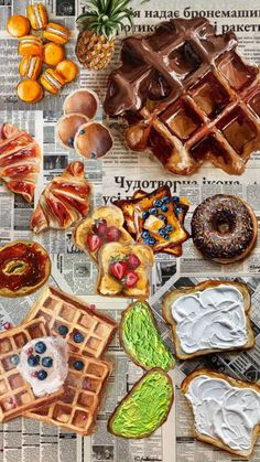 some food is laying out on top of newspaper