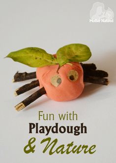 a playdough made to look like a pumpkin with leaves on it and the words fun with playdough & nature