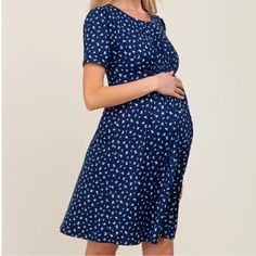 Pinkblush Maternity | New Without Tags Floral Short-Sleeve Maternity Dress With Front Smocking. Very Lightweight, Breathable And Soft. Modest Length Above The Knee 37”. Post-Bump Friendly. 95% Polyester, 5% Spandex Floral Short, Pink Blush Maternity, Navy Floral, Above The Knee, Maternity Dresses, Blush Pink, Smocking, Colorful Dresses, Navy