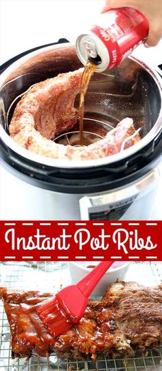 instant pot ribs being cooked in an air fryer with the words instant pot ribs on it