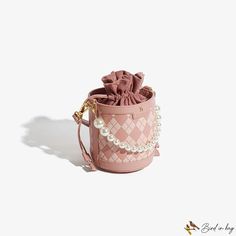 Bird in Bag - Popular rhombus spell color women's bag drawstring bucket bag new single shoulder crossbody bag pearl chain handbag Elegant Pink Bucket Bag With Large Capacity, Elegant Pink Large Capacity Bucket Bag, Chic Bucket Bag With Pearl Handle, Daily Use Bucket Shoulder Bag With Pearl Handle, Large Capacity Bucket Bag, Bucket Bag With Pearl Handle, Everyday Bucket Shoulder Bag With Pearl Handle, Everyday Use Bucket Shoulder Bag With Pearl Handle, Elegant Portable Bucket Shoulder Bag