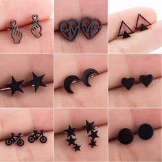 Brand Name: SMJELMetals Type: Stainless SteelOrigin: CN(Origin)Earring Type: Stud EarringsItem Type: EarringsShape\pattern: GeometricGender: UnisexStyle: Hiphop/RockMaterial: MetalFine or Fashion: FashionModel Number: GED018SBack Finding: Push-backSHAPE: circle/ star / Triangle / Tree Leaf / heart/ infinite/balldropshipping: we provide dropshippingcrystal earing: statement studscolor: silver /gold/rose gold /blacknickel&lead free: yesoorbellen: boucle d'oreille femme 2021Material: 100% Stain Trendy Black Star-shaped Jewelry, Black Star Shaped Earrings As Gift, Black Minimalist Metal Cartilage Earrings, Gift Black Metal Cartilage Earrings, Black Star-shaped Earrings For Pierced Ears, Black Star-shaped Metal Earrings, Trendy Black Cartilage Earrings, Edgy Star-shaped Earrings For Gift, Trendy Black Metal Cartilage Earrings