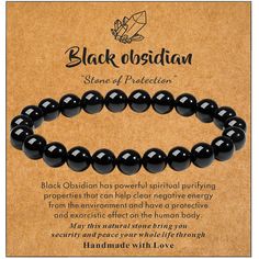 PRICES MAY VARY. [Black Obsidian Bracelet]: We carefully select high quality crystal stones, with stretch bracelet string, handmade, only to give you a unique and perfect black obsidian bracelet. [Size]: The black obsidian bracelet is about 7.5 inches long, the bead size is 8mm, elastic, stretchable, fits most people's wrist, you can not worry about wearing the problem. [Function of Crystal]: Bracelet comes with an introductory card about the functions of crystals! black obsidian has powerful sp Rock Bracelets, Stone Beaded Bracelets, Black Obsidian Bracelet, Bracelet String, Crystals Black, Lava Rock Bracelet, Lava Bead Bracelet, Obsidian Bracelet, Lava Stone Bracelet