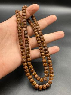 Old Rudraksha Buddhist Mala Beads Meditation Mala Necklace Holistic Necklaces With 8mm Beads For Festivals, Handmade Brown Necklace For Puja, Spiritual Hand-strung Amber Beaded Necklaces, Spiritual Brown Polished Beaded Necklaces, 8mm Amber Beads For Spiritual Use, 8mm Amber Spiritual Beads, Healing Festivals Necklace With Wooden Beads, Spiritual Beaded Necklace With Large Beads For Festivals, Healing Wooden Beads Jewelry For Festivals