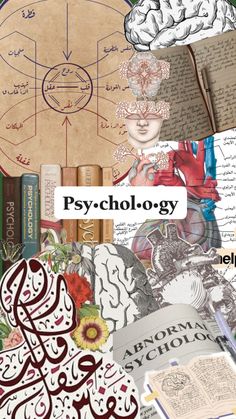 a collage of books and papers with the words psychology written on them