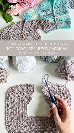 the crochet pattern and video shows how to make a baby sweater